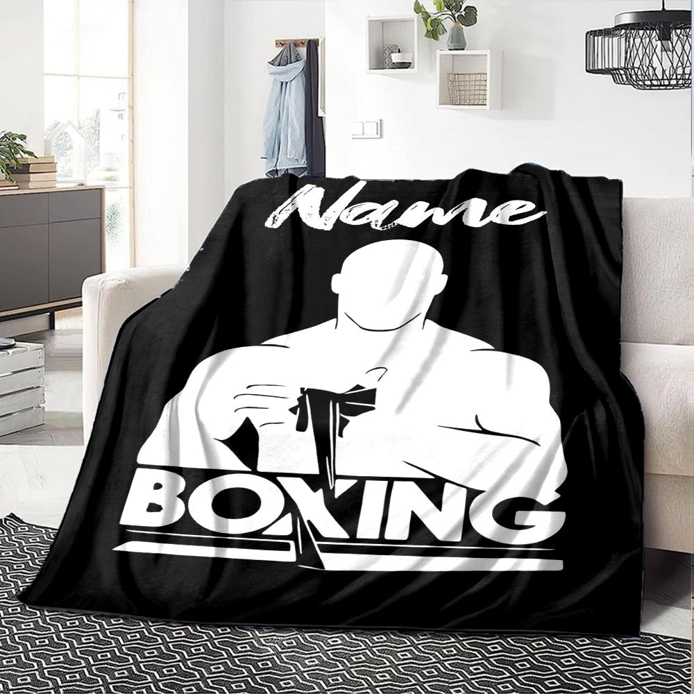 Custom Name Boxing Theme Printed Blanket - Perfect for Couch, Bed, Travel & Outdoor Use | Machine Washable, Cozy & Durable.