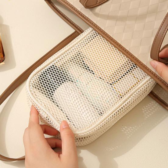 Kosmetiktasche aus Mesh, tragbarer Reise-Make-up-Organizer, atmungsaktiver Kulturbeutel mit Reißverschluss und Kordel zum Aufhängen für Zuhause, Büro, Fitnessstudio