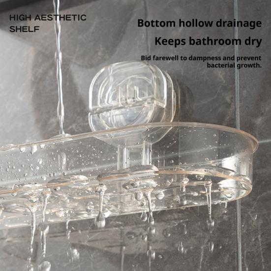 Suction Cup Shower Caddy Bathroom Organizer with Bottom Drain Space Saving Wall Shelf for Bathroom Sink Toothbrush Facial Cleanser Storage
