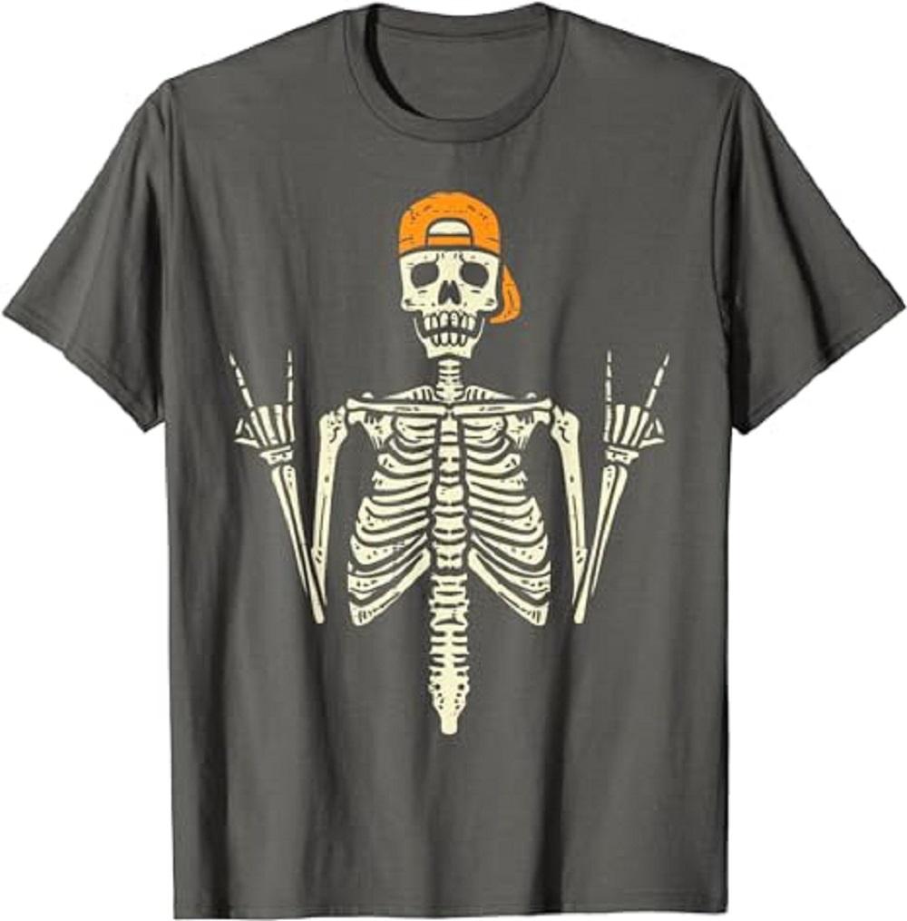 Rocker Skelett Keps Skater Cool Halloween Punk Rock Män Pojkar T-shirt 80058