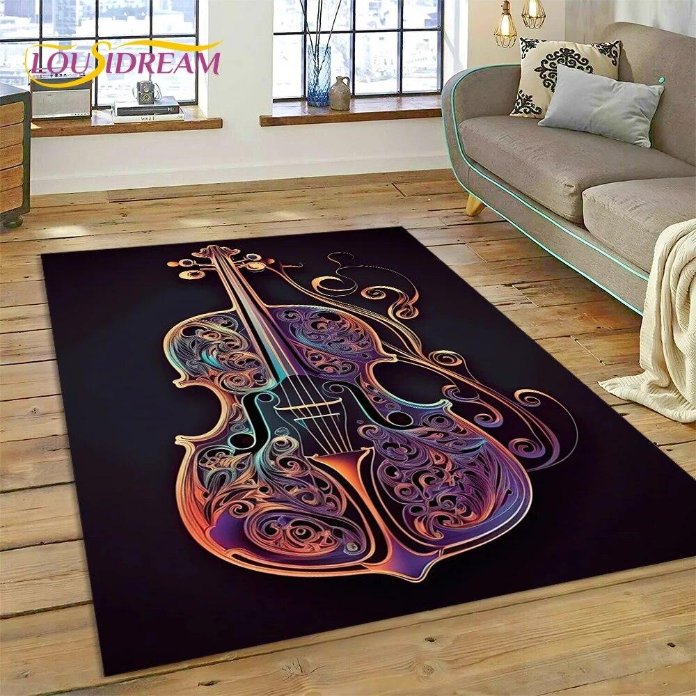 Dream Violin Cello Music Instrument Carpet Rug for Home Living Room Bedroom Sofa Doormat Decor,kids Area Rug Non-slip Floor Mat