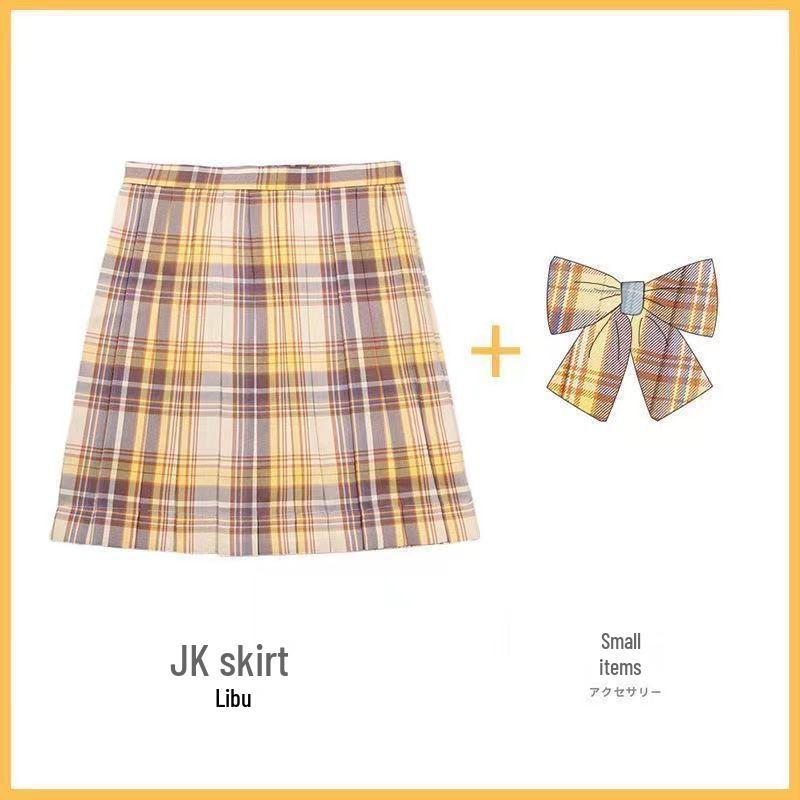 Full JK Uniform & Skirt: Pure Desire Hot Girl Waist-Hugging Shirt with Academy Style Plaid Pleated Skirt.
