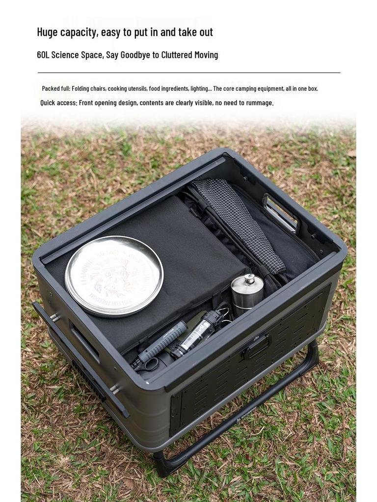 Caixa de Armazenamento e Mesa Multifuncional para Camping em Liga de Alumínio com Tecido de Veado