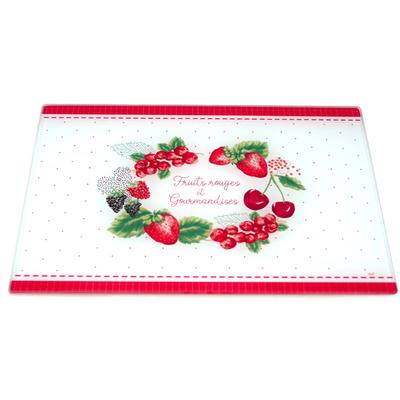[R6776] - Cutting Board / Glass Coaster 'Red Fruits and Gourmandises' Red White - 30x20 Cm