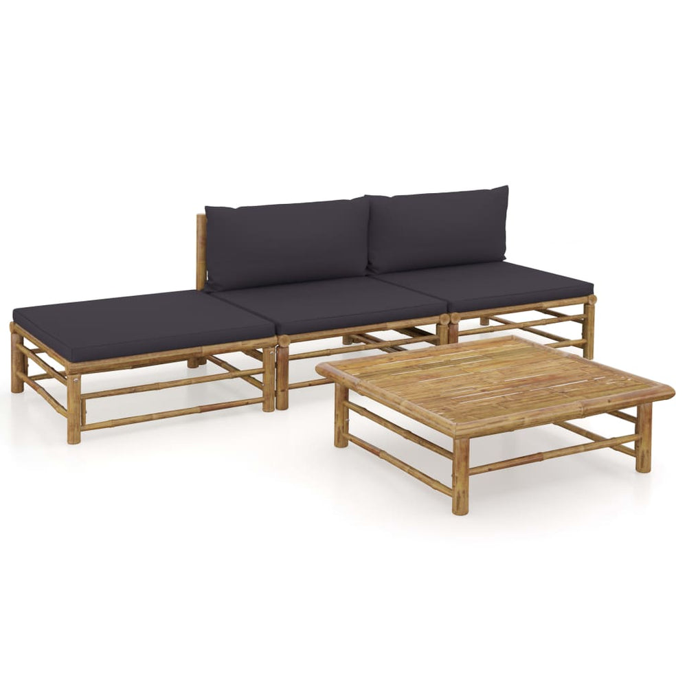 Salon de jardin 4 pcs avec coussins  foncé bambou