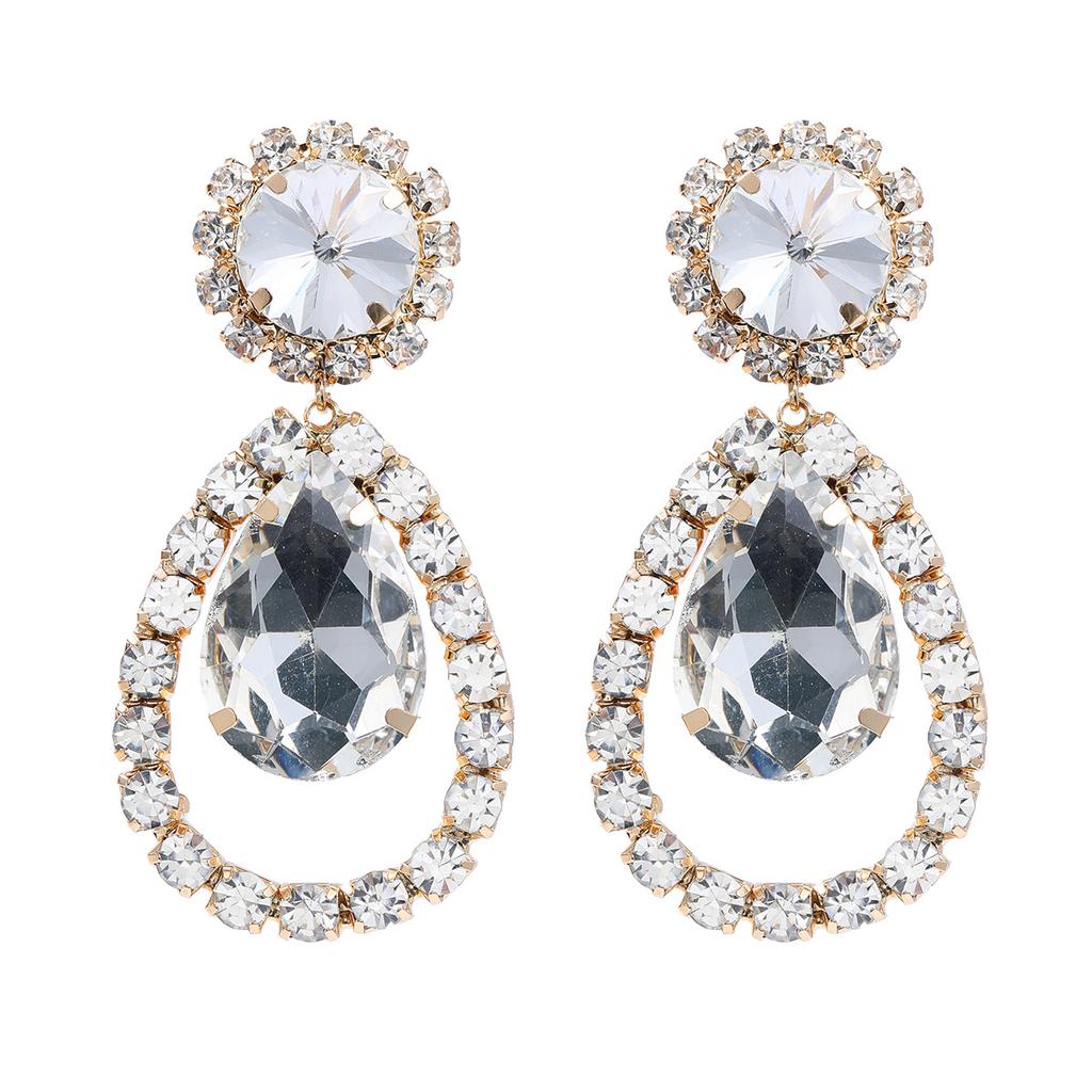 European Black Rhinestone Water Drop Dangle Earrings for Women New Shiny Exaggerated Design Zircon Wedding Accessories