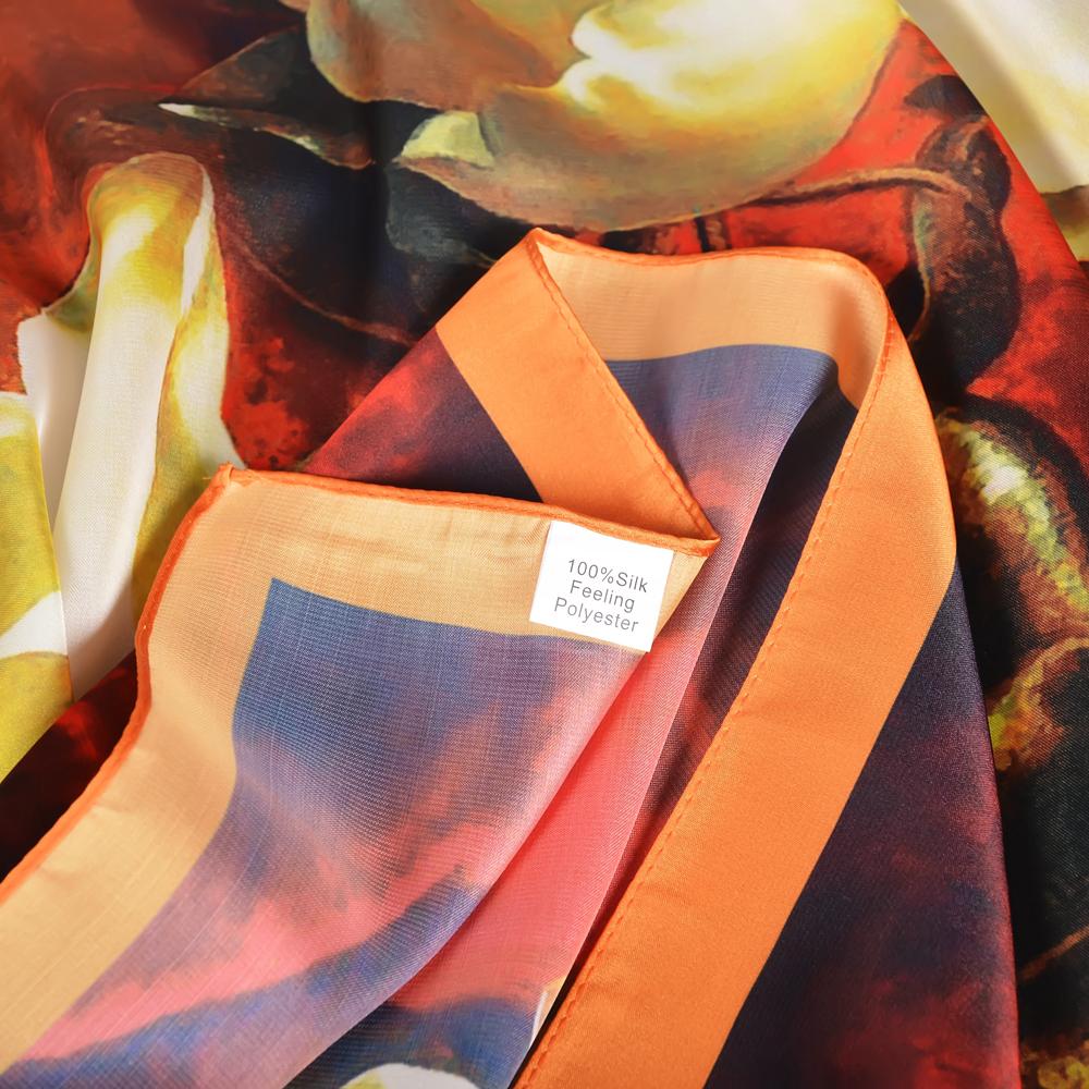 BYSIFA New Orange Coffee Silk Scarf Hijab Fashion Elegant Floral Square Scarves Foulard Spring Fall Lady Head Scarf Accessories