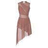 Frauen Lyrical Dance Kleid Strass Sheer Mesh Tüll Flowy Trikot Eiskunstlauf Tanz Kostüm