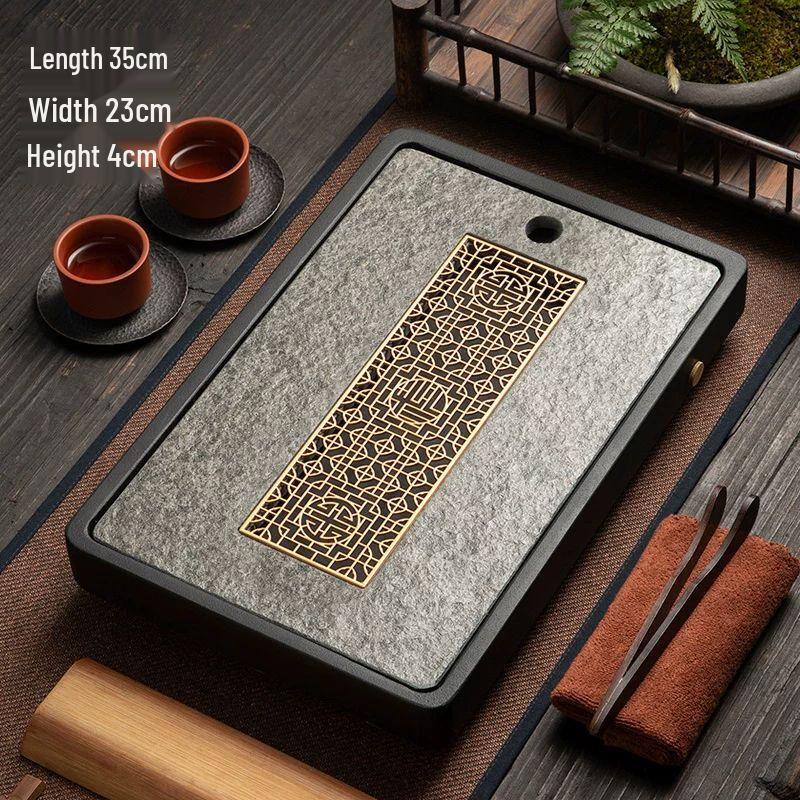 

Semi-Handmade Black Gold Stone Tea Tray