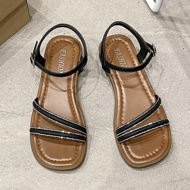Fashion 2025 Summer New Flat Bottom Fashion Trendy Women's Beach Sandals Outdoor Wear Non-slip Outdoor Versatile Embellish Women Sandal