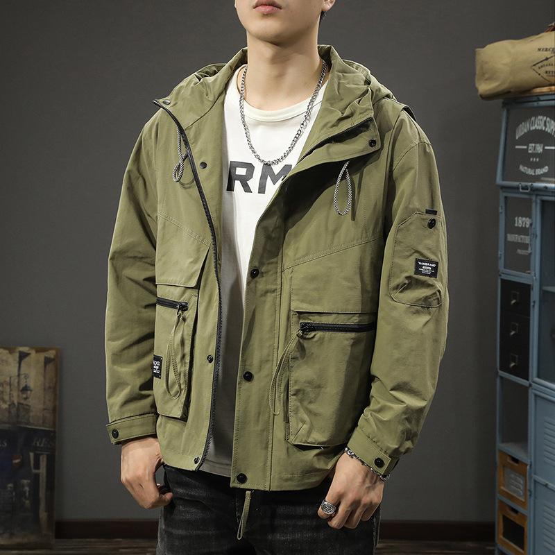 American Trendy Functional Tooling Hooded Jacket Men'S Loose Large Size Outdoor Mountaineering Windproof Jacket