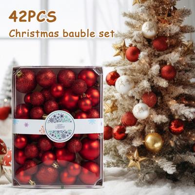 Yousheng 42 Pièces 3/4/5cm Set Boules de Noël Surface Pailletée Motifs Variés Boules de Noël Incassables Décorations Réutilisables pour la Maison