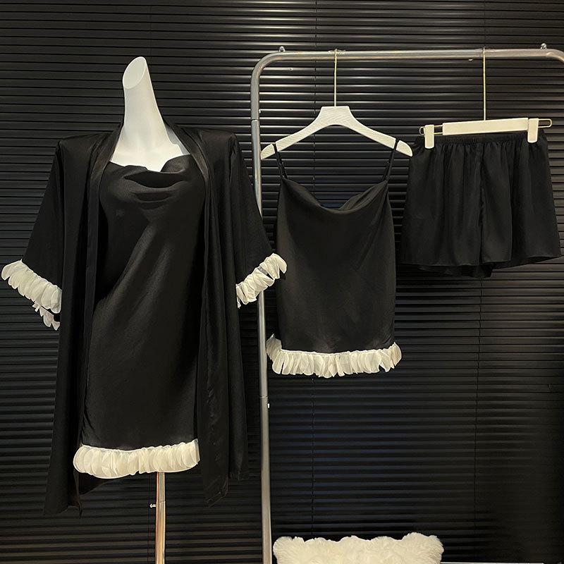 

Женский весенне-летний комплект ночной сорочки из ледяного шелка - 4 предмета: Юбка-лепесток инфлюенсера, Бретели-спагетти, Нагрудные подушечки XL