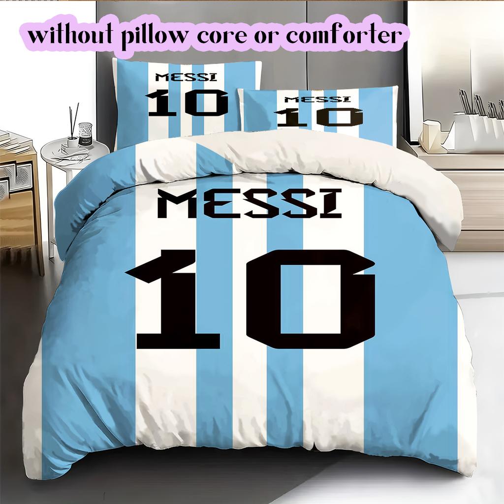 Soccer superstarPattern Bedding Quilt Set Quilt Cover Pillowcase Home Decoration Birthday Gift (1 * Duvet Cover + 2 * Pillowcase, Without Core)