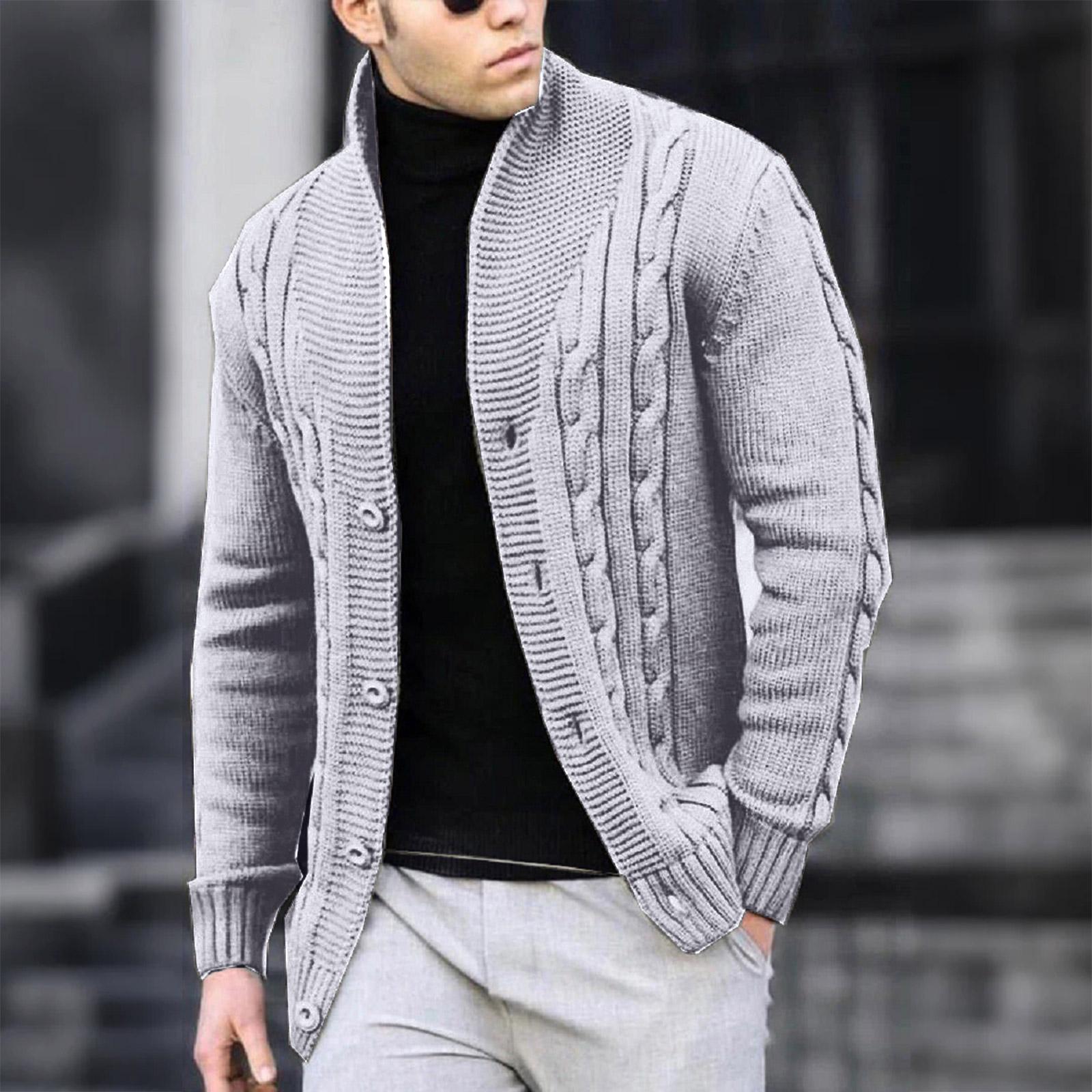 

Men s Casual Warm Jacket Knit Cardigan Sweater Men s Long Sleeve Zipper Cable Sweater Jacket L