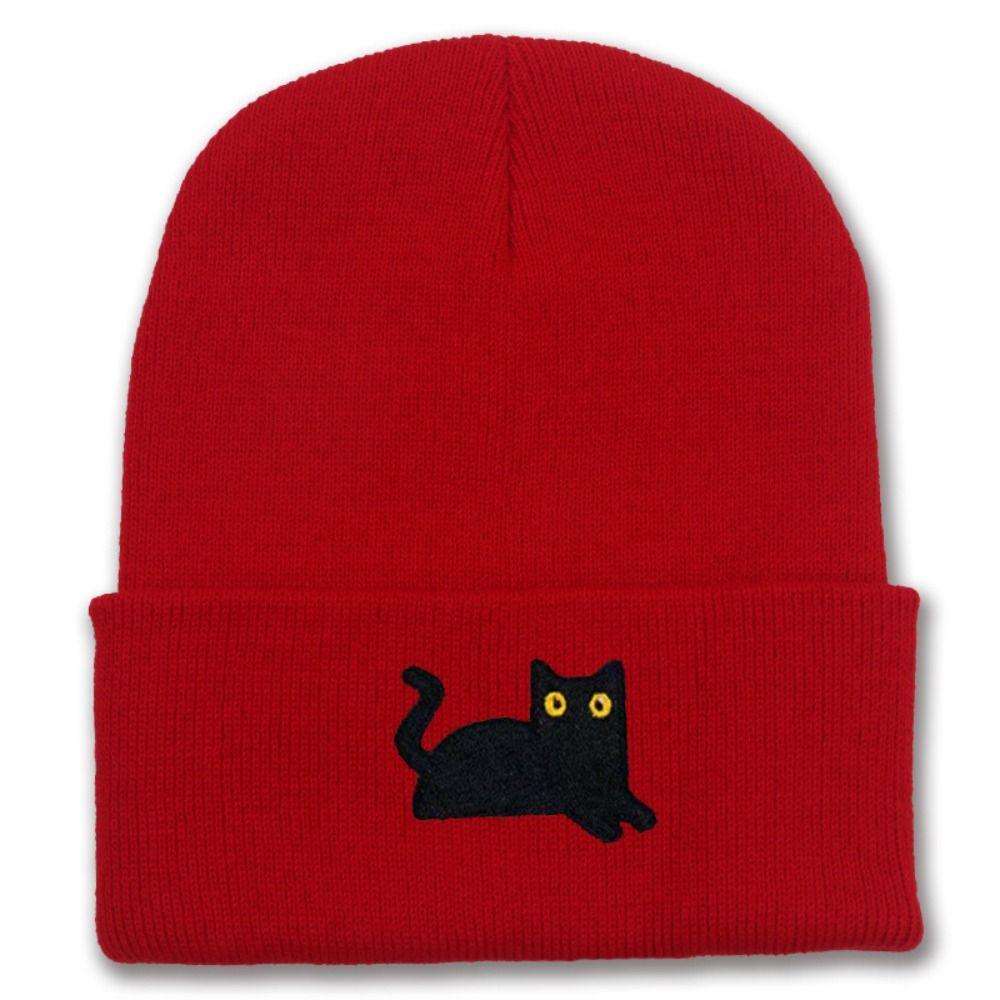 Cute Knit Beanies Embroidery Knit Cap Casual Embroidered Cat Knitted Hat Winter