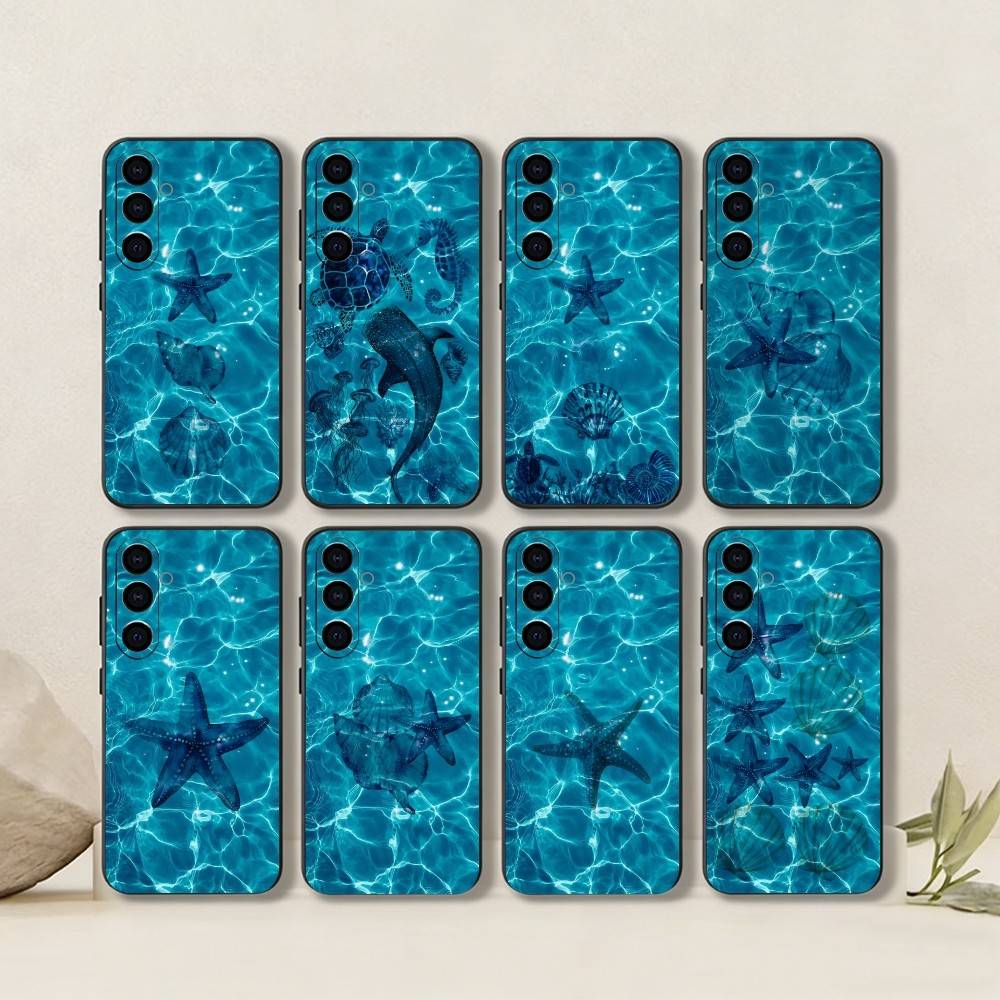 Marine life and Seawater Phone Case Black Silicone Soft For Samsung Galaxy A73,A72,A71,A70,A53,A52,A51