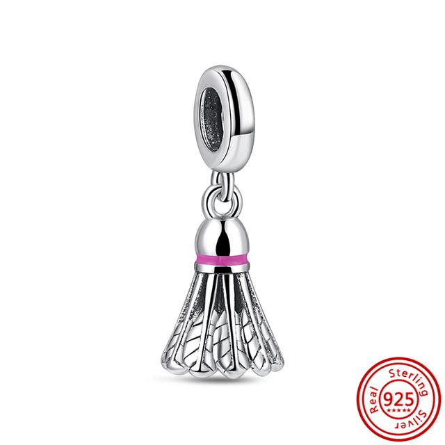 925 Silver Badminton Tennis Baseball Boxing Gloves Dumbbell Football Beads Fit Charms Bracelet Fine Jewelry