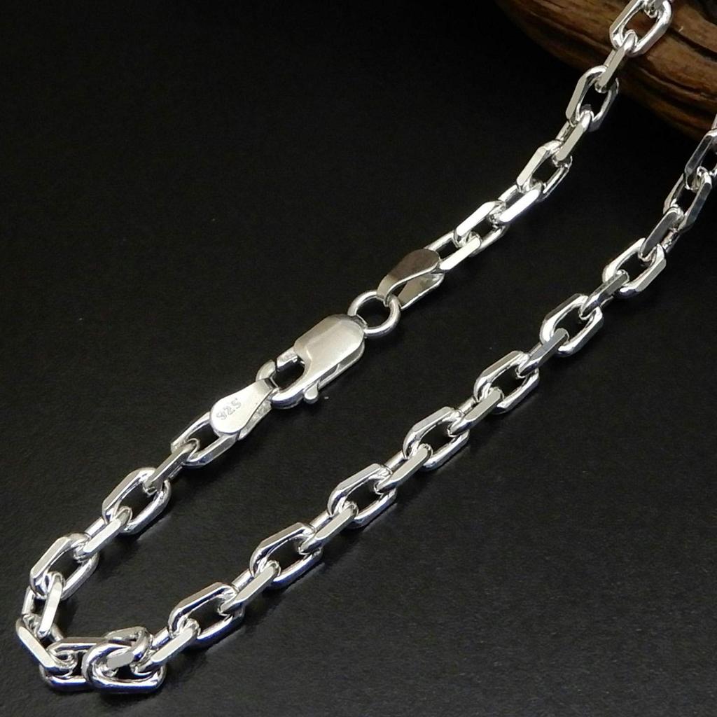 Points Silver 925 Chain Necklace 50cm Red Bean Chain Thick Silver Necklace Silver Chain Azuki Chain 4 Sides Red Bean Necklace Azuki [100 Market] Men's