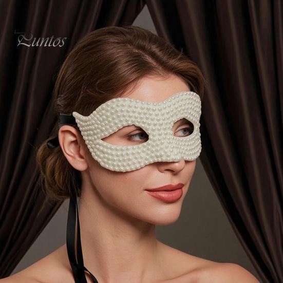 Mysterious Face Coverings Halloween Half Masquerade Mask, Pearl Decor Venetian Elegant Costume Accessories Party Accessory for Stage Show Evening