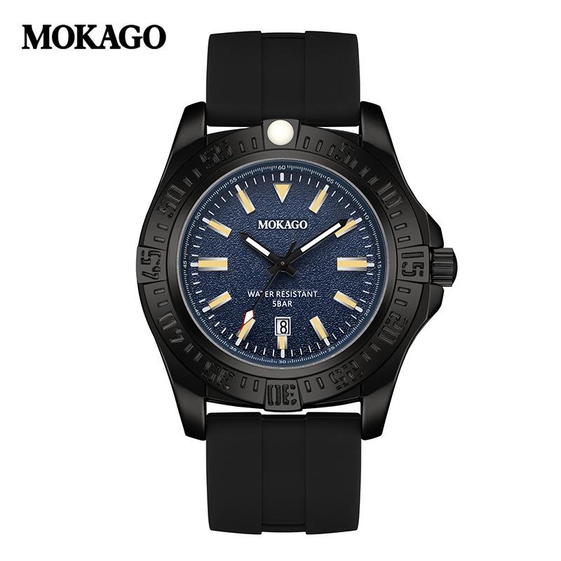 Mokaga Men's High-End Waterproof Quartz Watch with Simple Calendar & Luminous Stripe Markers