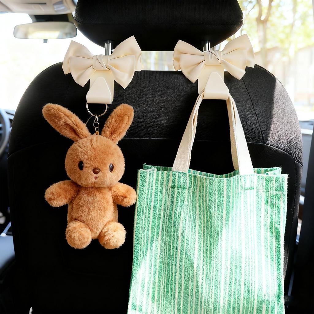 Headrest Hooks, Car Seat Hooks, Plastic, Load Capacity 22.0 lbs (10 kg), Cute Ribbon,