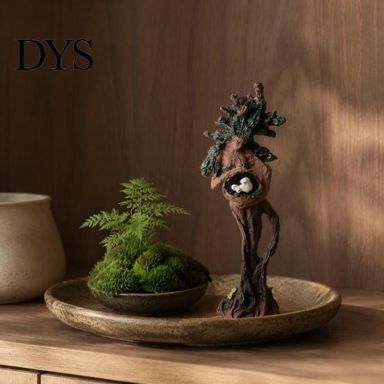 Artistic Resin Figurine Gift Tree Goddess Statue with Bird Nest, Figurine, Handcrafted Personalized Shelf Display Piece Forest Spirit Sculpture,