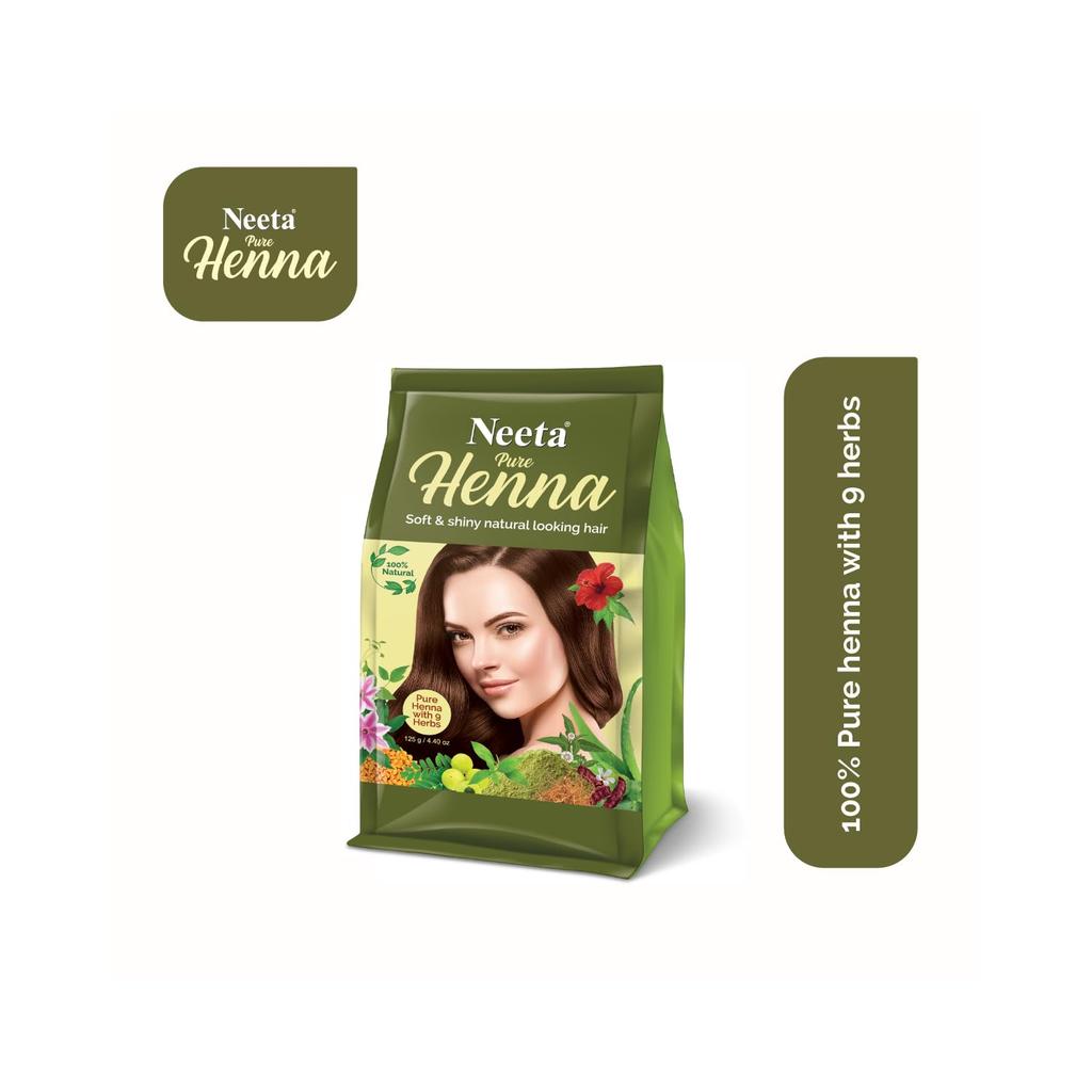 Neeta Pure Henna Powder for Hair with 9 Natural Herbs 125g X Pack of 4 Soft Shiny Natural Hair Color