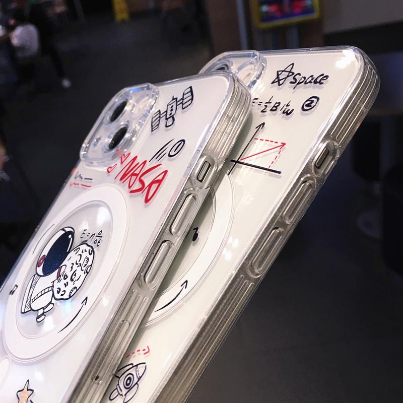 Soft Cute Magsafe Wireless Charge Astronaut Transparent Case For Iphone 14 13 12 11 Pro Max Plus Magnetic Silicone Bumper Cover