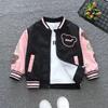 Spring Autumn Boys Girls Jacket Cartoon Bear Letter Print Baseball Uniform Children Sports Outerwear