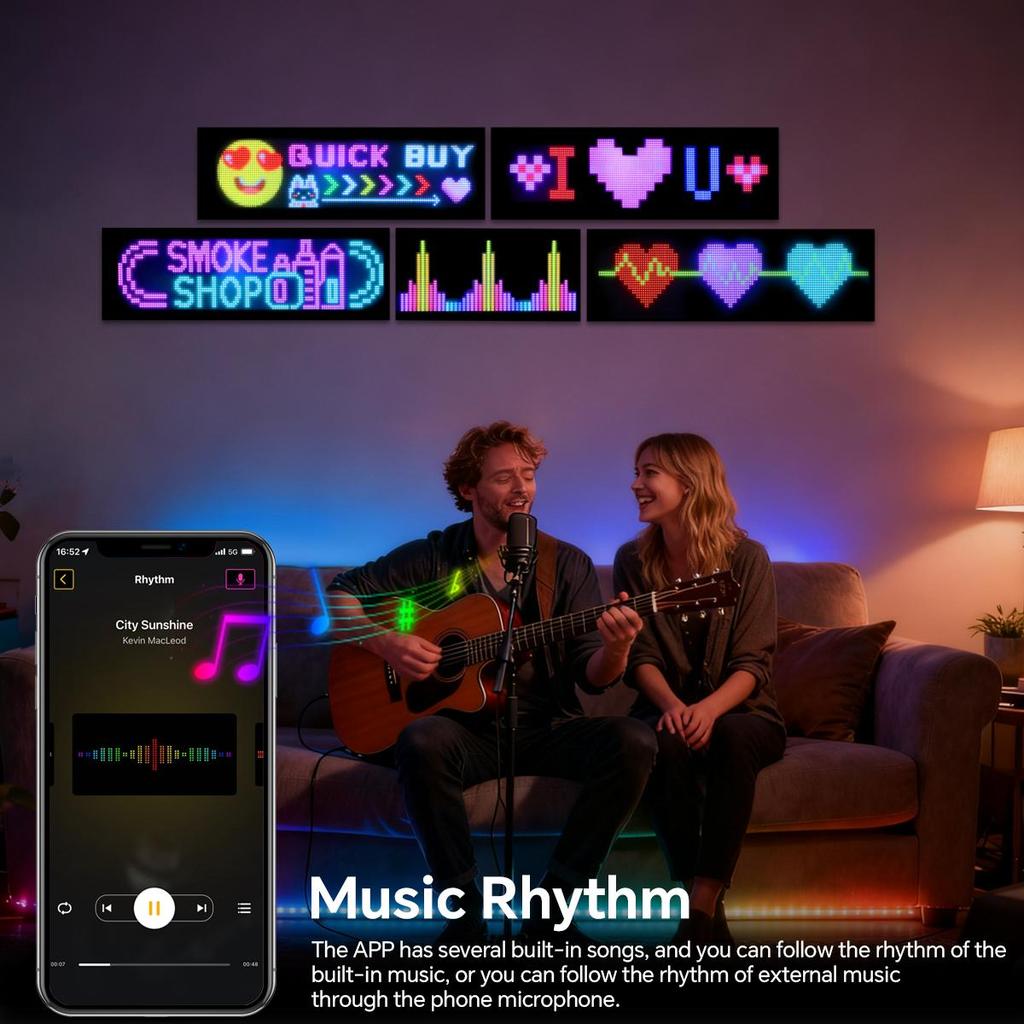 LED Pixels Matrix Panel Flexible Screen RGB Bluetooth APP Car Advertising LED Sign DIY Scrolling Text Animation Night Light