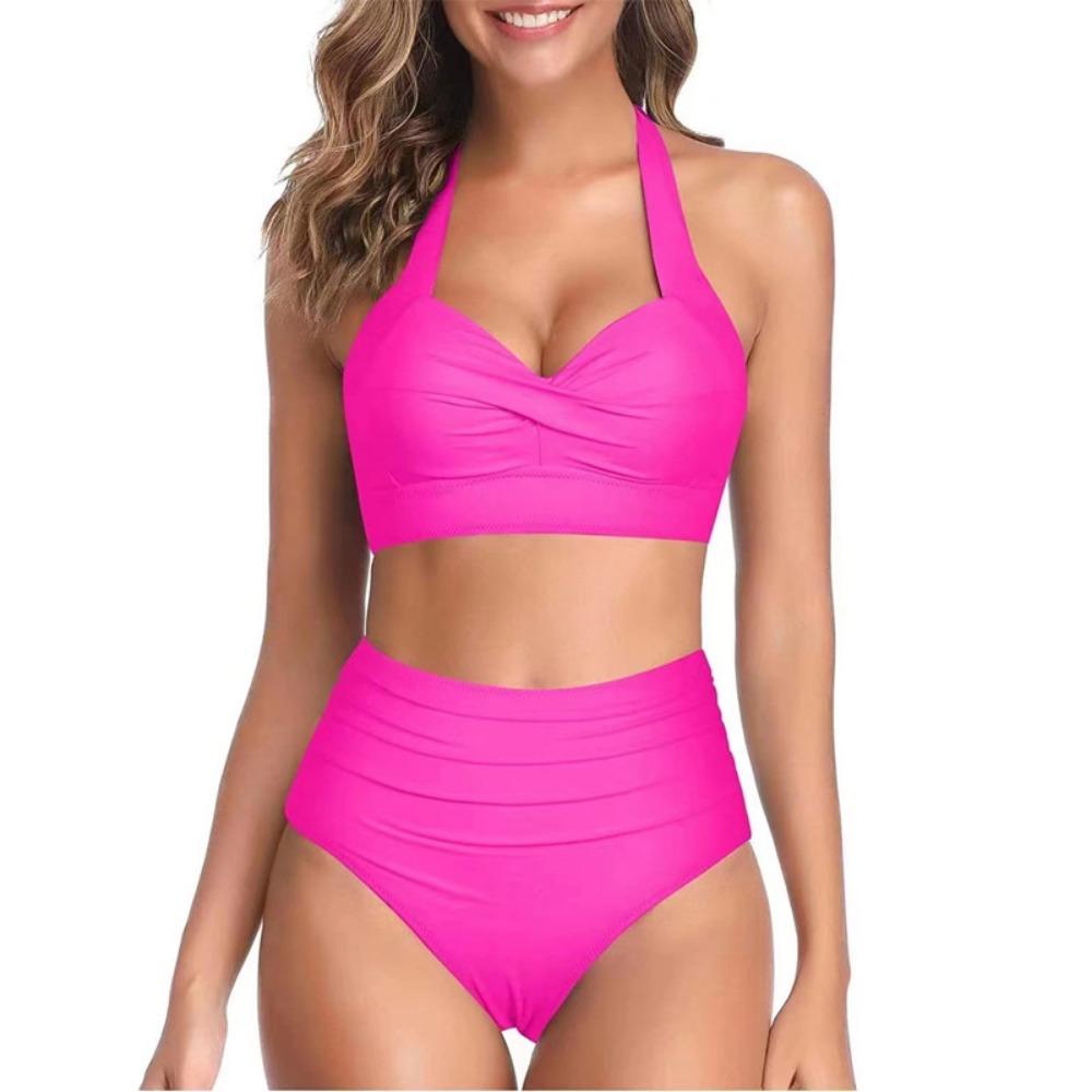 European and American High-waisted Women's Sexy Split Swimwear Polka Dot Print Leaf Bikini Women's Swimsuit