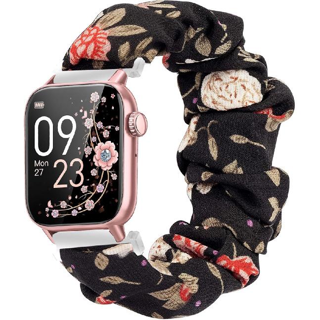 Compatible with AKUMAKA Smart Watch Band, 22mm Fabric Elastic Scrunchie Elastic Watch Band Women Cute Replacement Straps Compatible for AKUMAKA G39,