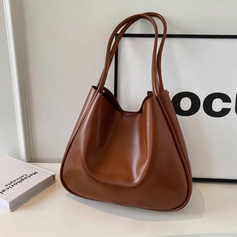 New Large Capacity Women Brand Handbag Vintage Solid Color PU Leather Women Tote Bag Luxury Designer Shoulder Bag for Women