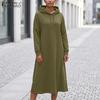 ZANZEA Women Autumn Casual Long Sleeve Hoodies Sweatshirt Dress