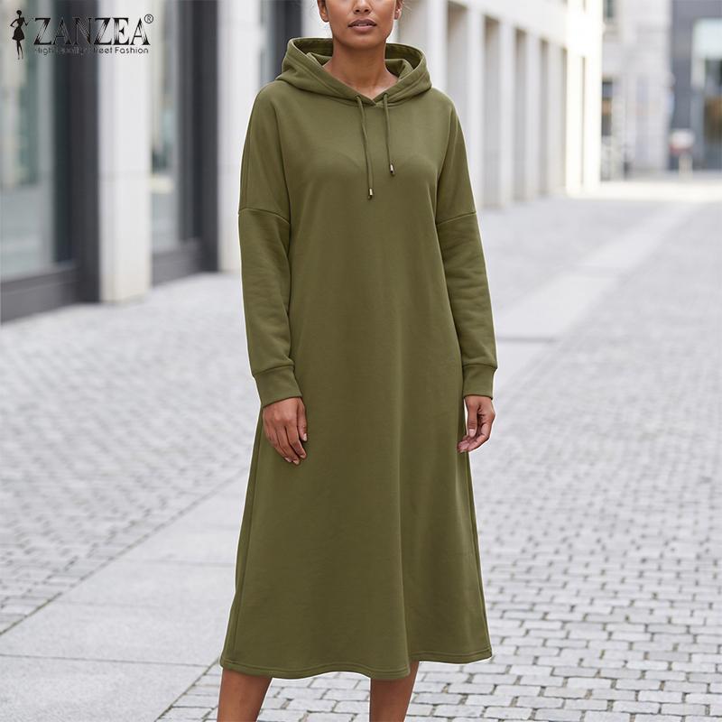 ZANZEA Women Autumn Casual Long Sleeve Hoodies Sweatshirt Dress