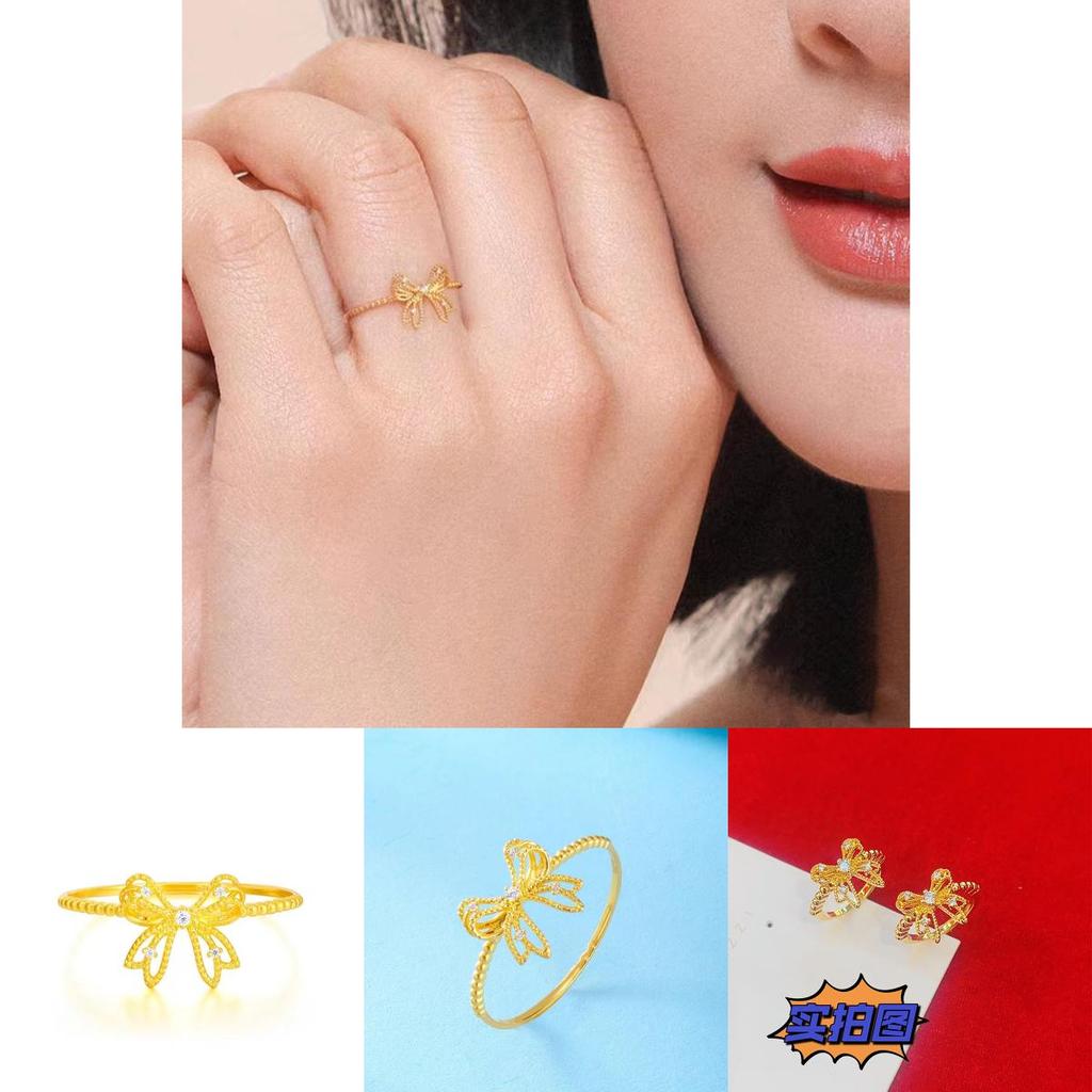 Trendy Rhinestone Embellished Butterfly Knot Ring With Sweet Floral Elements For Girls