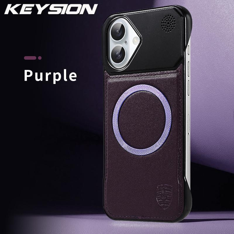 KEYSION Luxury Magnetic PU Leather Aromatherapy Phone Case for iPhone 16 Pro Max 16 Plus 16e Wireless Charging Borderless Cover