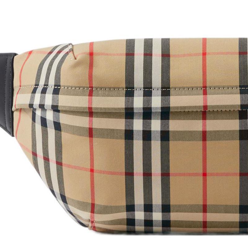 Burberry Vintage Classic Check Polyester Crossbody Chest Waist Bag Medium Men Bags Beige 80104301