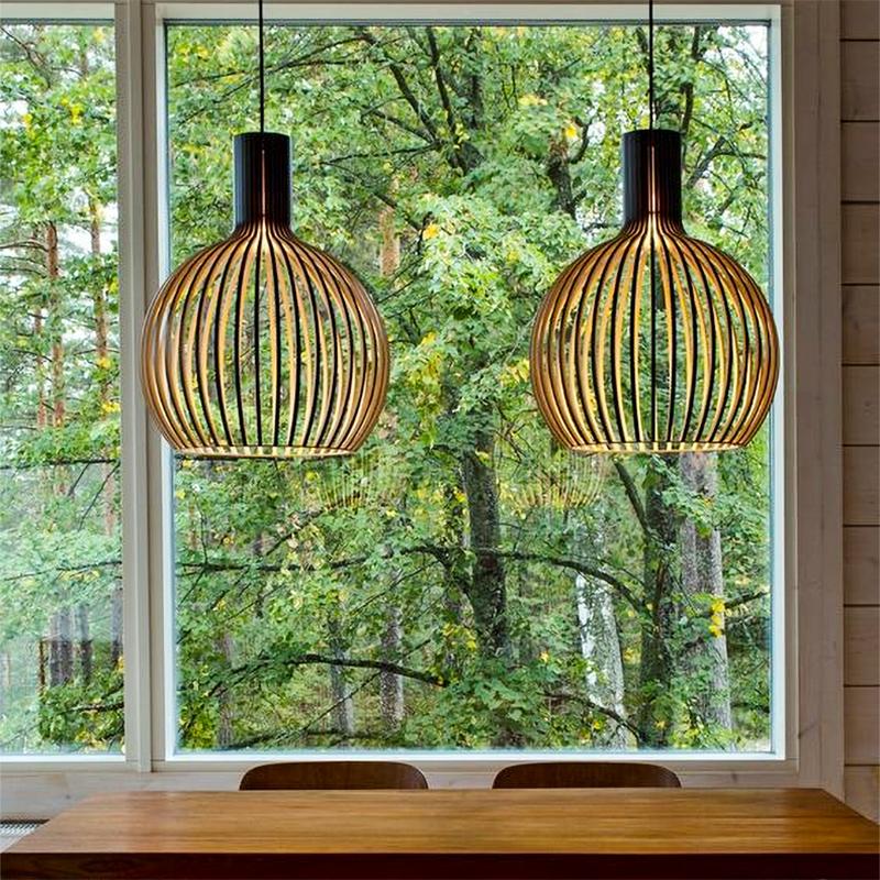Modern Wood Pendant Light for Living Room Decoration Black Hanging Lamp Suspension Wooden Chandelier Lighting Fixtures