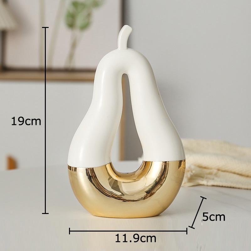 Gold-plated Hollow Out Apple Pear Statue Ceramic Ornaments Desk Decoration Modern Crafts Fruits Sculpture Room Aesthetic Decor