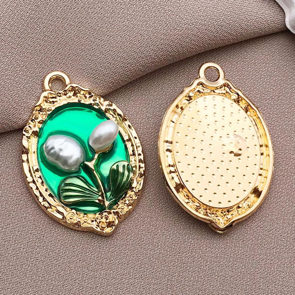 French Retro Luxury Enamel Earrings & Necklace Set: Monet's Garden Oil Painting Flower Design