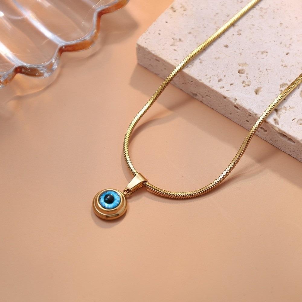 

Titanium Eye Necklace Waterproof Demon Eye Earrings Anniversary Blue Eyes Choker Chain Daily Style A