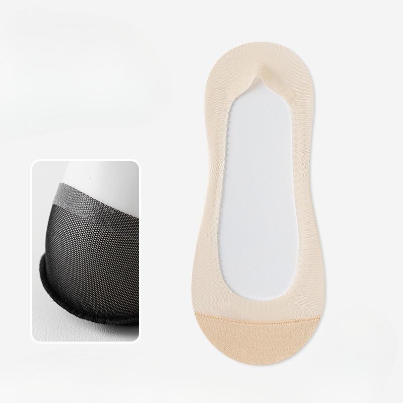 Silk-coated Cooling Four-sided Silicone Soft Ankle Socks, Invisible Socks for Women, Anti-slip Cotton Bottom, Sweat-absorbing Net Fabric Short Socks