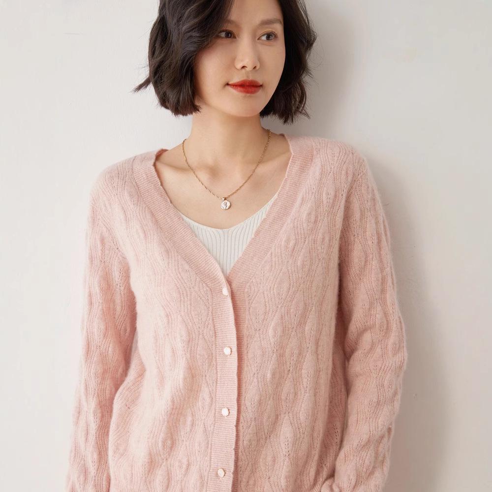 Women's Versatile V-Neck Cashmere Cardigan - Soft, Skin-Friendly, Fashionable Long Sleeve Sweater