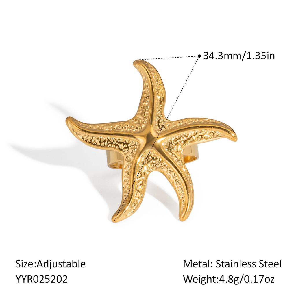 2025 Summer Ocean Rings For Women Gold Color Stainless Steel Shell Starfish Charm Figure Accessory
