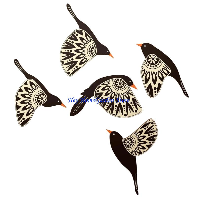 Pack of 5 Handcrafted Wooden Bird Wall Hanging Decorations for Bedroom Living Room Library Scandinavian Home Decors Gift