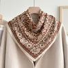71 Cotton and Linen Retro Wind Green Geometric Small Square Scarf Silk Scarf Women's New Neck Protection Small Scarf Silk Scarf Neck High Sense