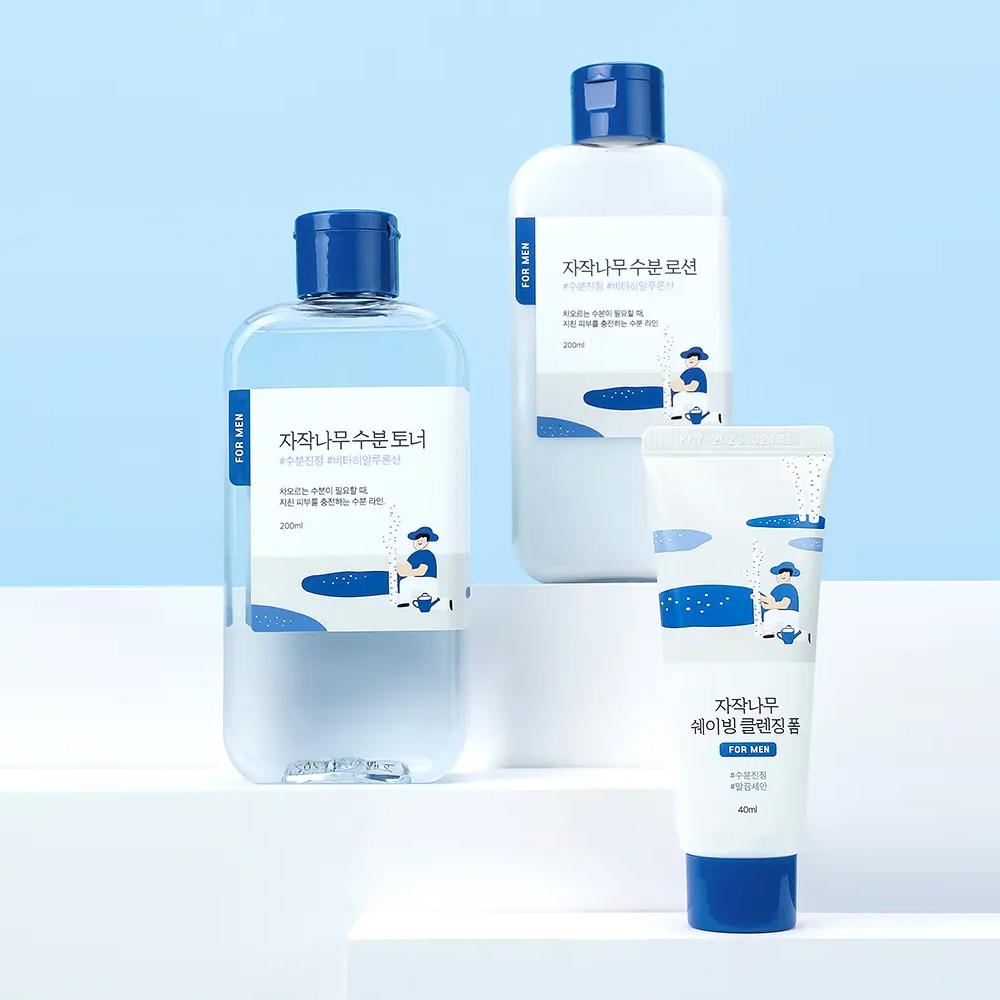 [Feuchtigkeits-Boost] ROUND LAB For Men Birken-Saft Toner & Lotion Set (+ Rasierschaum 40ml)