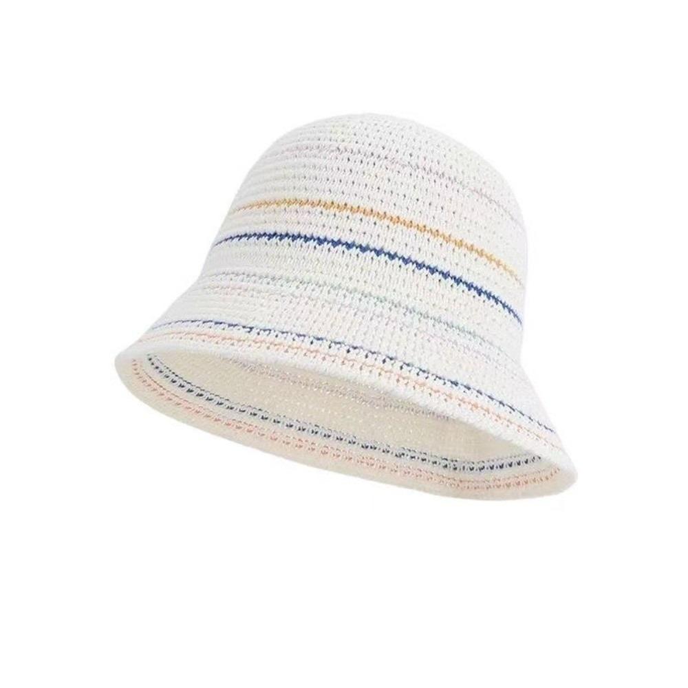 Vintage Style Breathable Sun Hat Color-Blocked Striped Bucket Sun Hat Travel